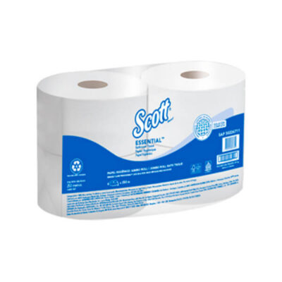 Papel Higiénico Jumbo  SCOTT® ESSENTIAL 1×4  Blanco  Clase A  2 Hoja  250mts SKU 30224083 (Encapsulado Elimina Olores)