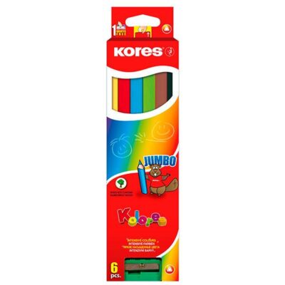 CREYON KORES JUMBO TRIANGULAR KOLORES  DE 6 + SACAPUNTA