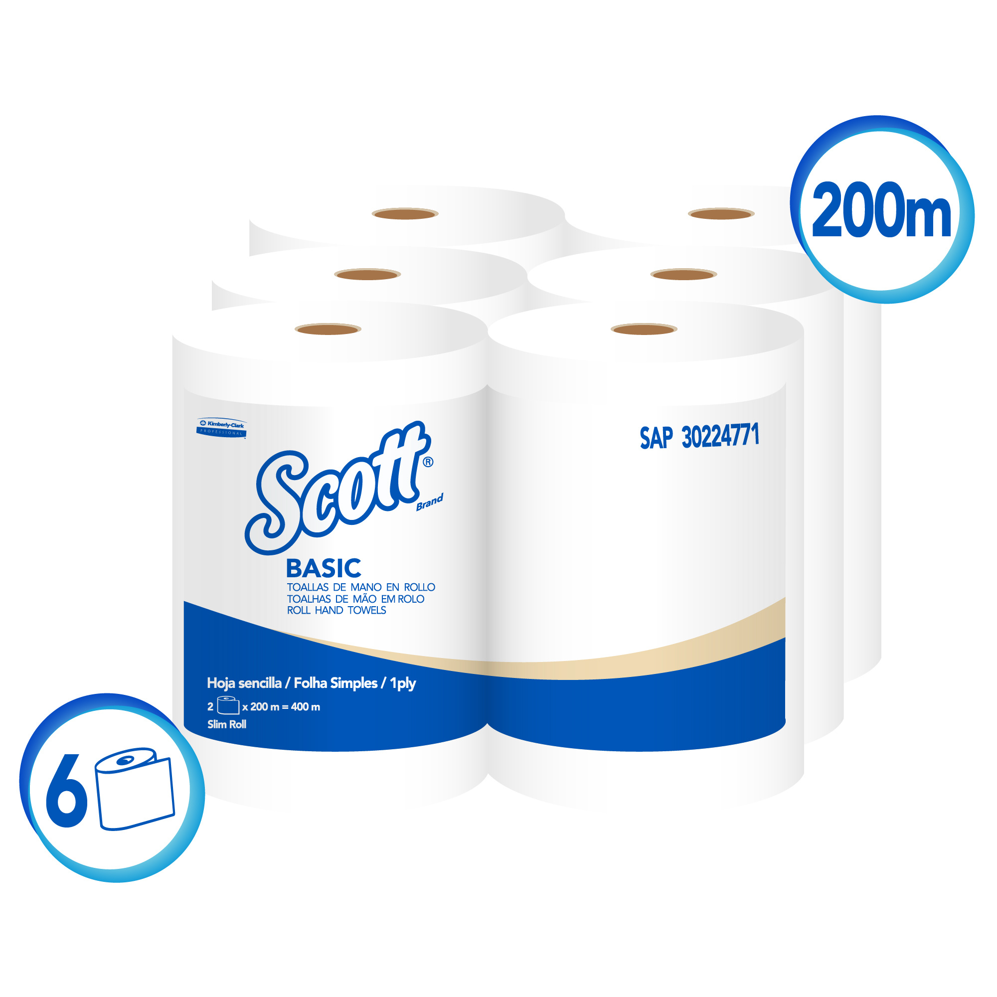 TOALLA ROLLO DE MANO SCOTT® BASIC SLIM ROLL1P 3X2 X 200mts REF. 30224771