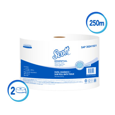 Papel Higiénico Jumbo  SCOTT® ESSENTIAL 1×4 1 Hoja  250mts (2×2) SKU 30241021  (Control de Olores)