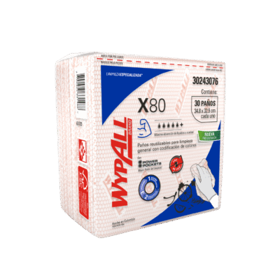 WYPALL*  X80  ROJO POWER POCKETS  (10 paquetes-caja  30 paños-paquete  Med. 33 5 x 35 5 cm ) SKU 30228269 – 30243076